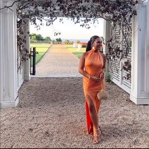 Michael Costello revolve orange gown